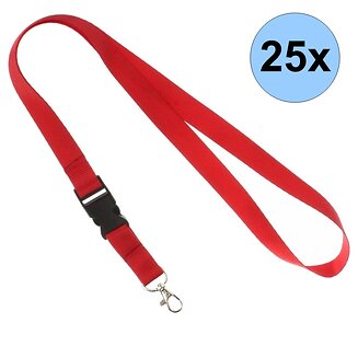 Fako Bijoux - Keycord Classic - Lanyard - Sleutelkoord - Badgehouder - 51cm - 20mm - Rood - 25 Stuks