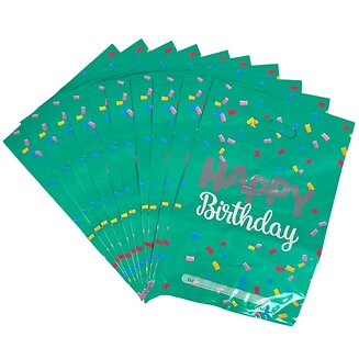 Fako Bijoux - Folie Uitdeelzakjes Happy Birthday Zilver - 10 stuks - Traktatie Zakjes Voor Uitdeelcadeautjes - Uitdeelzakjes Kinderfeestje - Verjaardag - Groen