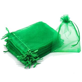 Fako Bijoux - Organza Zakjes - 7x9 cm - Feestzakjes - Snoepzakjes - Cadeauzakjes - Uitdeelzakjes - Sieradenzakjes - Donkergroen - 100 Stuks