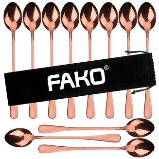 Fako Bijoux - 12 Lange Lepels - Latte Macchiato - Longdrink - Cocktail - Dessert - IJs - Koffie - Rosé Goud - 12 Stuks - Bewaarzakje
