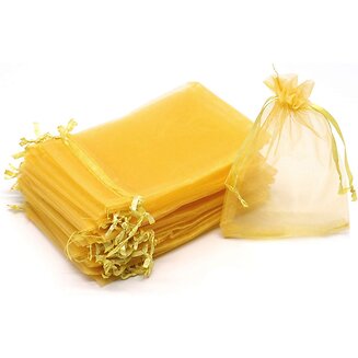 Fako Bijoux - Organza Zakjes - 9x12 cm - Feestzakjes - Snoepzakjes - Cadeauzakjes - Uitdeelzakjes - Sieradenzakjes - Goudkleurig - 50 Stuks
