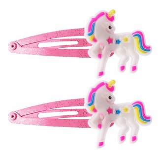 Fako Fashion - Haarspeldjes Glitter Eenhoorn / Unicorn - Roze - Haarclips Voor Meisjes - 2 Stuks - Eenhoorn Sterretjes