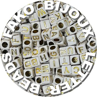 Fako Bijoux - Letterkralen Vierkant - Letter Beads - Alfabet Kralen - Sieraden Maken - 500 Stuks - Wit/Goud