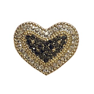 Fako Bijoux - Magneet Broche - Hart Kristal Goud/Zwart - Magnetische Broche - 27x22mm - Goudkleurig