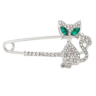 Fako Bijoux - Sierspeld / Sjaalspeld - Kat - Kristal - Zilverkleurig