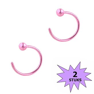 Fako Bijoux - Neuspiercing - Open Ring Bal - 8mm - Roze - 2 Stuks