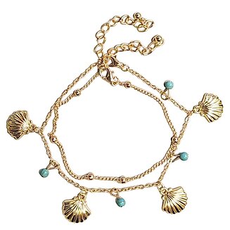 Fako Bijoux - Enkelbandje - Enkelsieraad - Schelpjes - Set 2 Stuks – Goudkleurig