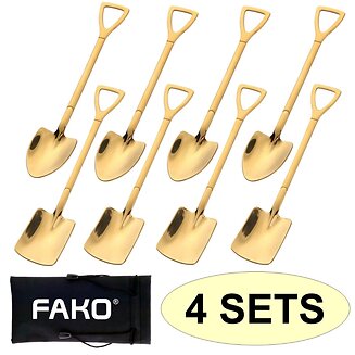 Fako Bijoux - Dessert Bestek - Schep & Schop - 8 Lepels - 15cm - Goud - 4 Sets