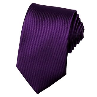 Fako Fashion - Brede Stropdas - Gestreept - Ribstructuur - 100% Zijde - Effen - 8cm - 145cm - Donkerpaars