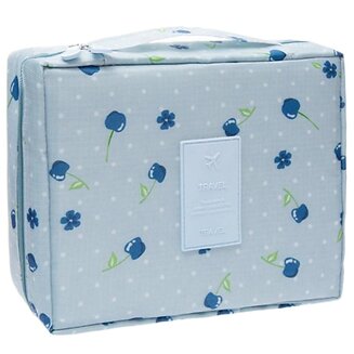 Fako Fashion - Make Up Tasje Rechthoek - Cosmetica Organizer - Toilettas - 21x16x8cm - Kersen Lichtblauw