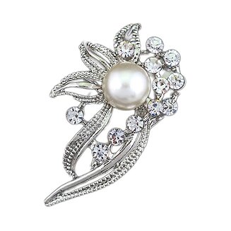 Fako Bijoux - Broche - Bloem Met Parel - 24x41mm - Zilverkleurig