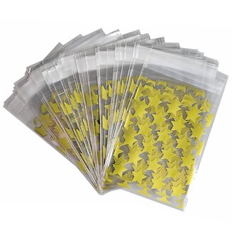 Fako Bijoux - 100x Uitdeelzakjes - Cellofaan Plastic Traktatie Kado Zakjes - Snoepzakjes - Sterren - 10x8cm - Goud