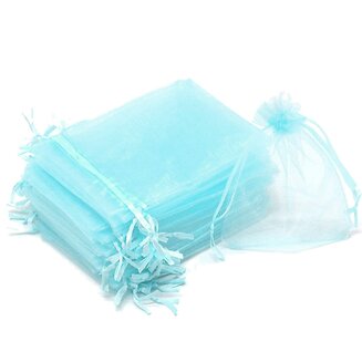 Fako Bijoux - Organza Zakjes - 7x9 cm - Feestzakjes - Snoepzakjes - Cadeauzakjes - Uitdeelzakjes - Sieradenzakjes - Babyblauw - 20 Stuks