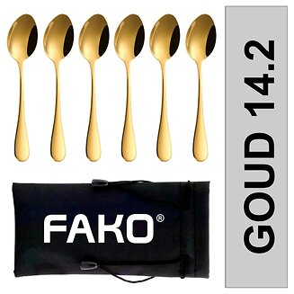 Fako Bijoux - Koffielepel XL / Dessertlepel Classic - 14cm - Goud - 6 Stuks