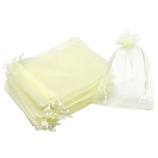 Fako Bijoux - Organza Zakjes - 9x12 cm - Feestzakjes - Snoepzakjes - Cadeauzakjes - Uitdeelzakjes - Sieradenzakjes - Ivoor - 100 Stuks
