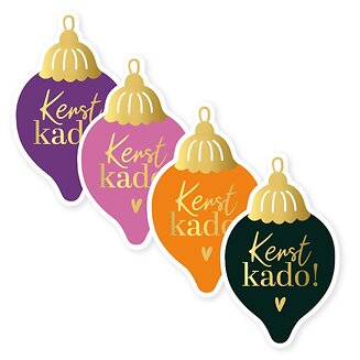 30x Sticker Kerst Kado Kerstbal - Goudfolie - Sluitsticker - Sluitzegel - Feeststicker Presentje - Enveloppe - Cadeau - Gift - Cadeauzakje - Traktatie - Leuk inpakken - Sticker - 38x63mm - 30 Stuks
