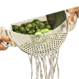 Fako - RVS Afgiethulp Smal – Afgietdeksel Met Handvaten – Vaatwasmachinebestendig – Makkelijk Afgieten - 33cm