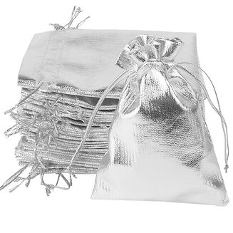 Fako Bijoux - Organza Zakjes - 7x9 cm - Feestzakjes - Snoepzakjes - Cadeauzakjes - Uitdeelzakjes - Sieradenzakjes - Metal Zilver - 50 Stuks