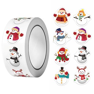 500 Kerst Stickers Op Rol - 2.5cm - Kerststickers - Christmas Stickers - Label Kerst - Sluitzegel - Sneeuwpop - Snowman - 25mm