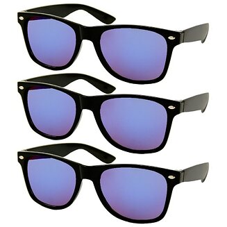Fako Fashion - 3x Heren Zonnebril - Dames Zonnebril - Classic - UV400 - Zwart - Paarse Spiegelglazen - 3 Stuks