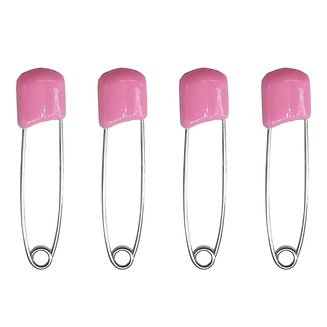 Fako Bijoux - 4 Veiligheidsspelden Met Beschermkap - Katoenen Luier Speld - Baby Veiligheidsspeld - Speld - Baby Safety Pins - 54mm - Roze - 4 Stuks