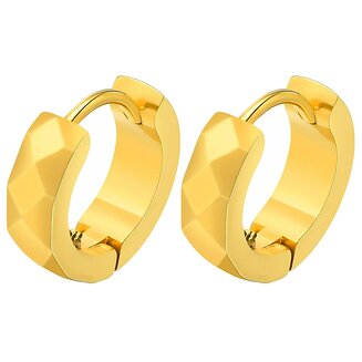Fako Bijoux - Oorbellen - Oorringen - RVS - Staal - Facet Geslepen Ruit - 13mm - Goudkleurig