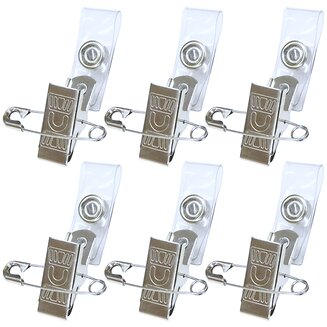 Fako Bijoux - Badgehouder Clips Metaal Met Speld - Zilver - Met Bevestigingsstrip - Naamkaarthouder Clip - Naambadge Klem - 37x30mm - 20 Stuks