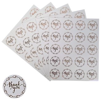 Fako Bijoux - Transparante Stickers Op Vel - 32mm - Thank You Krans Rosé Goud - Sluitsticker - Sluitzegel - Cadeau Sticker - Hartje Rosé Goud - 200 Stuks