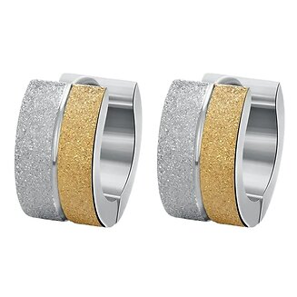 Fako Bijoux - Oorbellen - Oorringen - Stainless Steel - Glitter Duo - 7mm Breed - Zilver/Goudkleurig