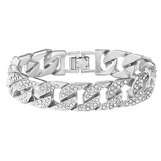 Fako Bijoux - Iced Out Cuban Link Armband Zirkonia - 20cm - 13mm - Dames & Heren Armband – Zilverkleurig