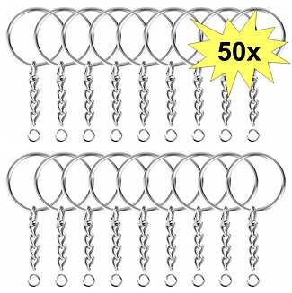 Fako Bijoux - Sleutelringen Met Ketting - Sleutelhanger Ringen - Splitringen Met Ketting - 25 mm - 50 Stuks