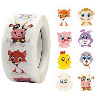 500 Stickers Op Rol - 2.5cm - Boerderij Dieren - Beloningsstickers - Stickers Kinderen - Sluitsticker - Sluitzegel - 25mm