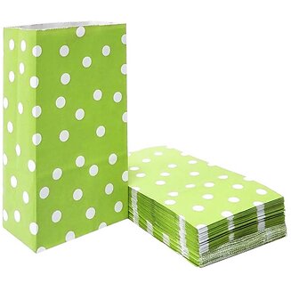 Fako Bijoux - 24 Lichtgroene Uitdeelzakjes Met Stippen - 13x8x24cm - Stevig Papier - Traktatie Zakjes - Papieren Zakjes - Cadeau Zakjes - Met Blokbodem - Lichtgroen - 24 Stuks