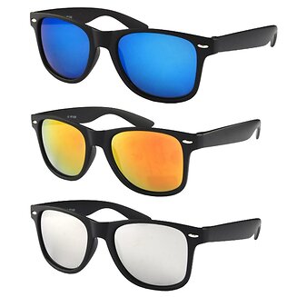 Fako Sunglasses - Zonnebrillen Set - 3 stuks - Mat Zwart - Spiegelglazen