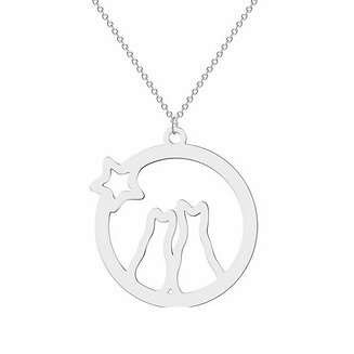 Fako Bijoux - Ketting Met Hanger - Stainless Steel - RVS - Staal - Poezen Met Ster - Zilverkleurig