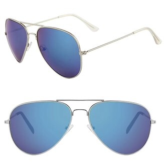 Fako Sunglasses - Pilotenbril - Piloot Zonnebril - Heren Zonnebril - Dames Zonnebril - Zilver - Blauw