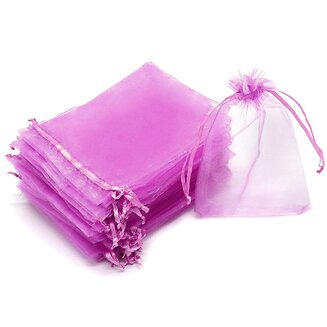 Fako Bijoux - Organza Zakjes - 7x9 cm - Feestzakjes - Snoepzakjes - Cadeauzakjes - Uitdeelzakjes - Sieradenzakjes - Lila Paars - 50 Stuks