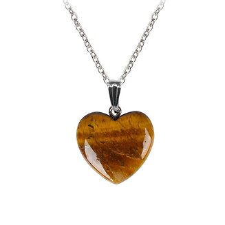 Fako Bijoux - Ketting - Hart Natuursteen - 20x20mm - Tijgeroog - 50cm