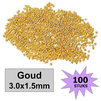 Fako Bijoux - Knijpkralen - Crimp Beads - Metaal - 3.0x1.5mm - 100 Stuks - Goudkleurig
