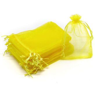Fako Bijoux - Organza Zakjes - 9x12 cm - Feestzakjes - Snoepzakjes - Cadeauzakjes - Uitdeelzakjes - Sieradenzakjes - Geel - 50 Stuks