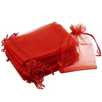 Fako Bijoux - Organza Zakjes - 7x9 cm - Feestzakjes - Snoepzakjes - Cadeauzakjes - Uitdeelzakjes - Sieradenzakjes - Rood - 50 Stuks