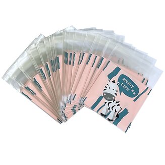 Fako Bijoux - 100x Uitdeelzakjes - Cellofaan Plastic Traktatie Kado Zakjes - Snoepzakjes - Zebra Enjoy Life - 7x7cm