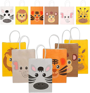 Fako Bijoux - 24 Papieren Uitdeeltasjes Dieren - 15x8x21cm - Stevig Papier - Traktatie Zakjes - Papieren Tasjes - Cadeau Zakjes - Uitdeelzakjes - 6 Verschillende Motieven - Kraftpapier - 24 Stuks
