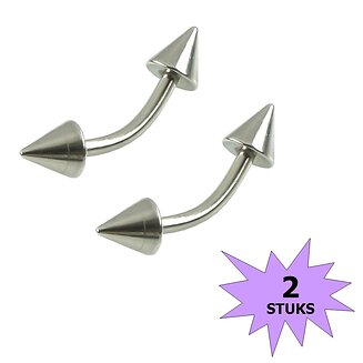 Fako Bijoux - Wenkbrauw Piercing - Spike - 4mm - Zilverkleurig - 2 Stuks