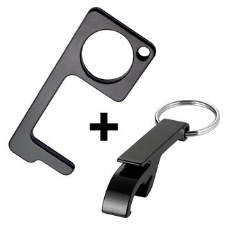 Fako Bijoux - No Touch Key + Flesopener -  Contactloze Deuropener - Antibacteriële Sleutelhanger - Hygiëne Sleutel - Zwart