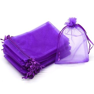 Fako Bijoux - Organza Zakjes - 13x18 cm - Feestzakjes - Snoepzakjes - Cadeauzakjes - Uitdeelzakjes - Sieradenzakjes - Donkerpaars - 100 Stuks