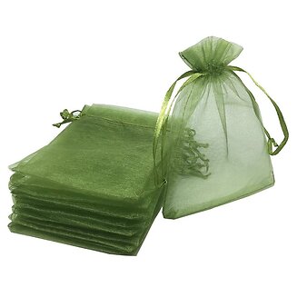 Fako Bijoux - Organza Zakjes - 7x9 cm - Feestzakjes - Snoepzakjes - Cadeauzakjes - Uitdeelzakjes - Sieradenzakjes - Olijfgroen - 100 Stuks