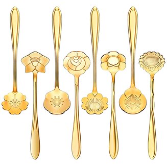 Fako Bijoux - Bloemen Lepels Set - Theelepel / Koffielepel - 12cm - Goud - 8 Stuks
