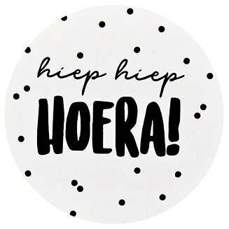 Fako Bijoux - 30x Sticker Hiep Hiep Hoera! - Zwart - Wit - Sluitsticker - Sluitzegel - Feeststicker Presentje - Enveloppe - Cadeau - Gift - Cadeauzakje - Traktatie - Leuk inpakken - Sticker - 40mm - 30 Stuks