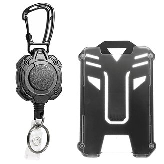 Fako Bijoux - Robuuste Uittrekbare Sleutelhanger Met Koord En Kaarthouder Panter - Met Karabijnhaak En Badgehouder - Cirkel - 80 cm  Stalen Koord - Veilige Sleutelhanger - ID-Haspel Voor Werk En Evenementen